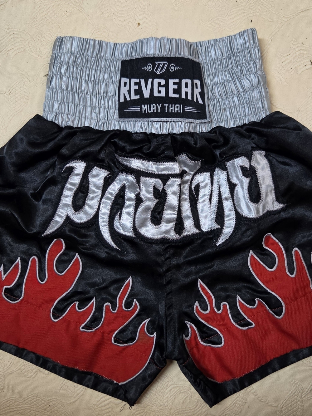 REVGEAR Flames Muay Thai Shorts Black & Red